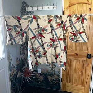 Vintage Japanese Kimono Top in Cream with Multicolor Bamboo Print